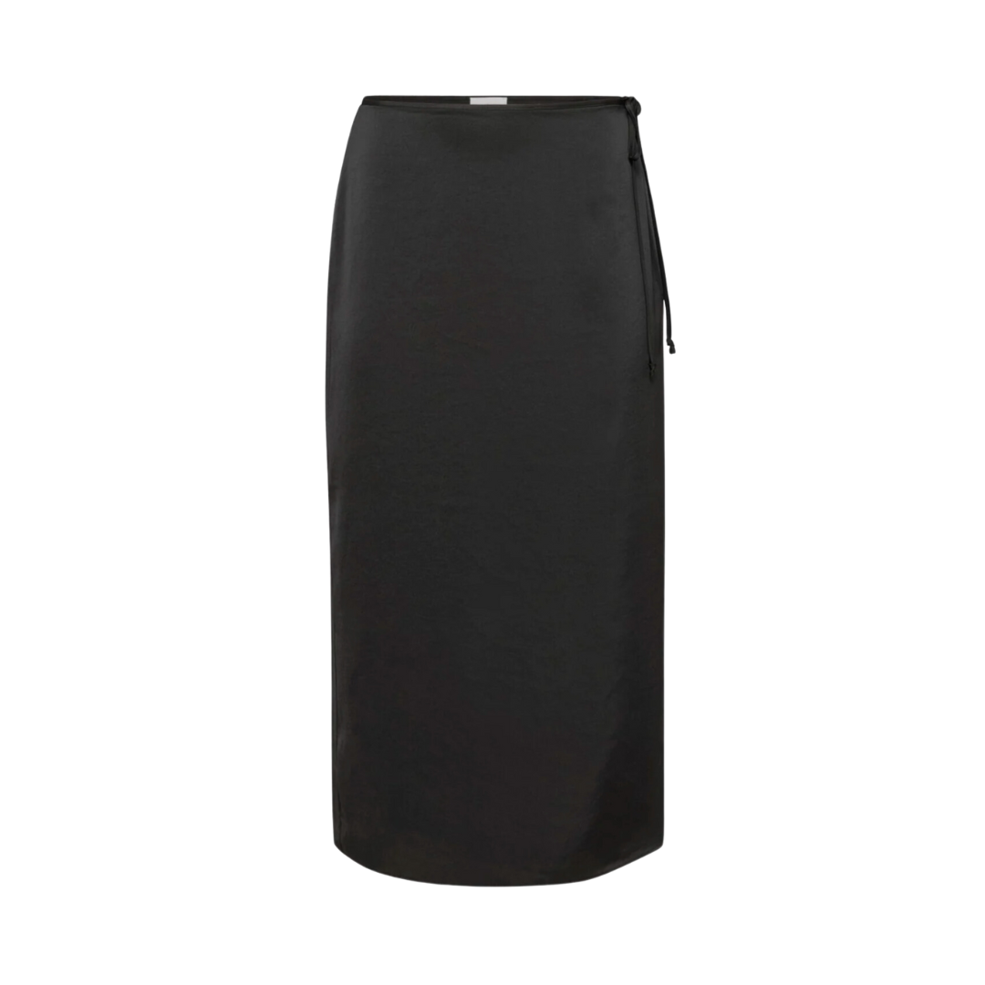 Tied Waist Satin Midi Skirt