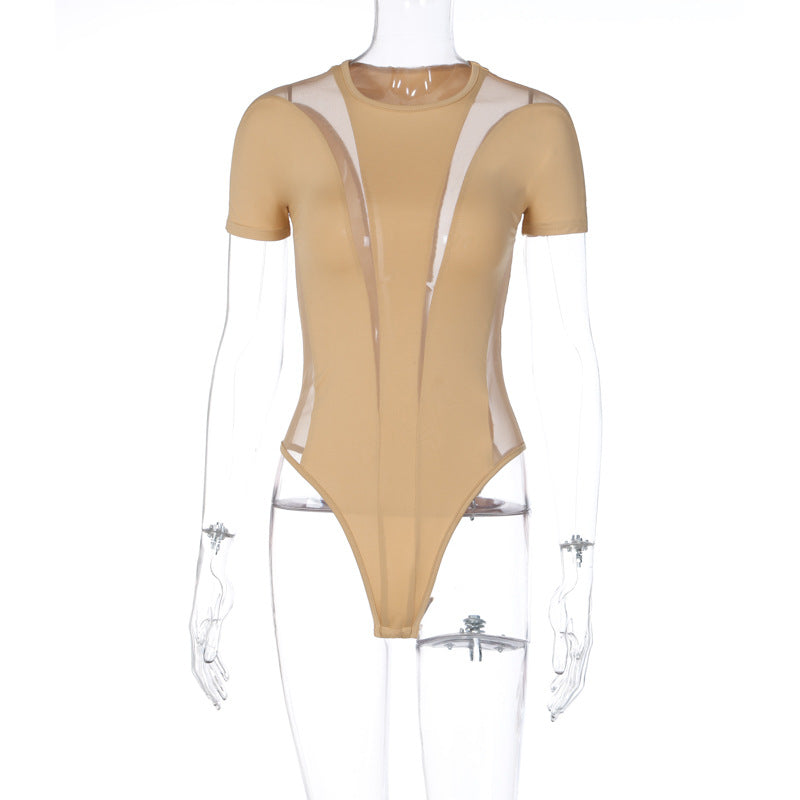 Mesh Insert Short Sleeve Bodysuit