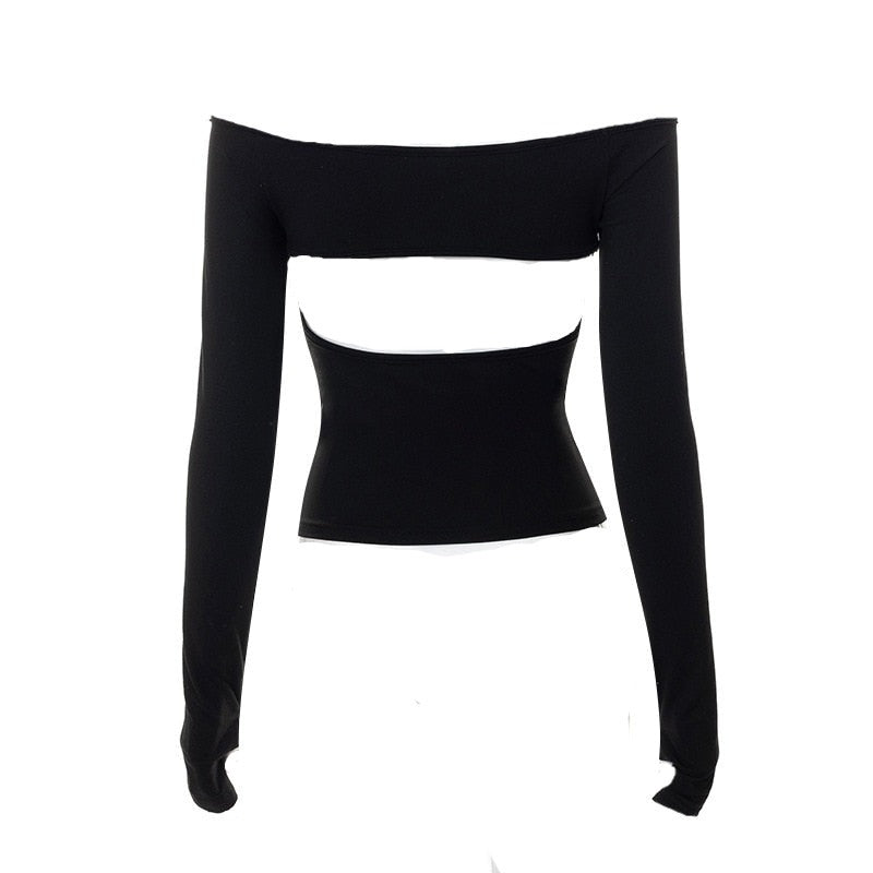 Long Sleeve Open Back Off Shoulder Tee