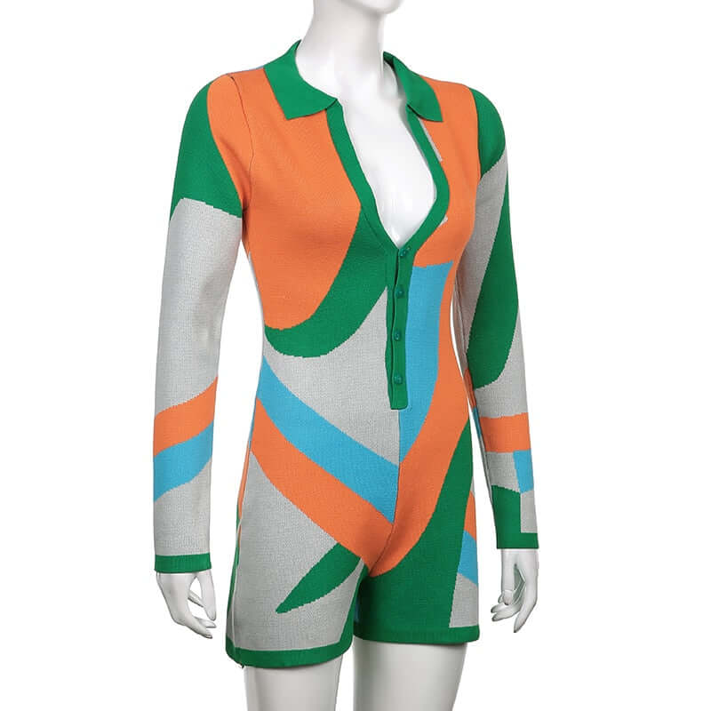 Geo Print Long-Sleeve Romper