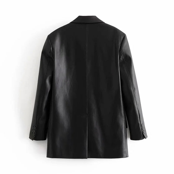 Black Long Sleeve Leather Blazer