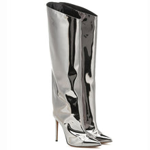  Pointed Toe Metallic High Heel Tall Boots