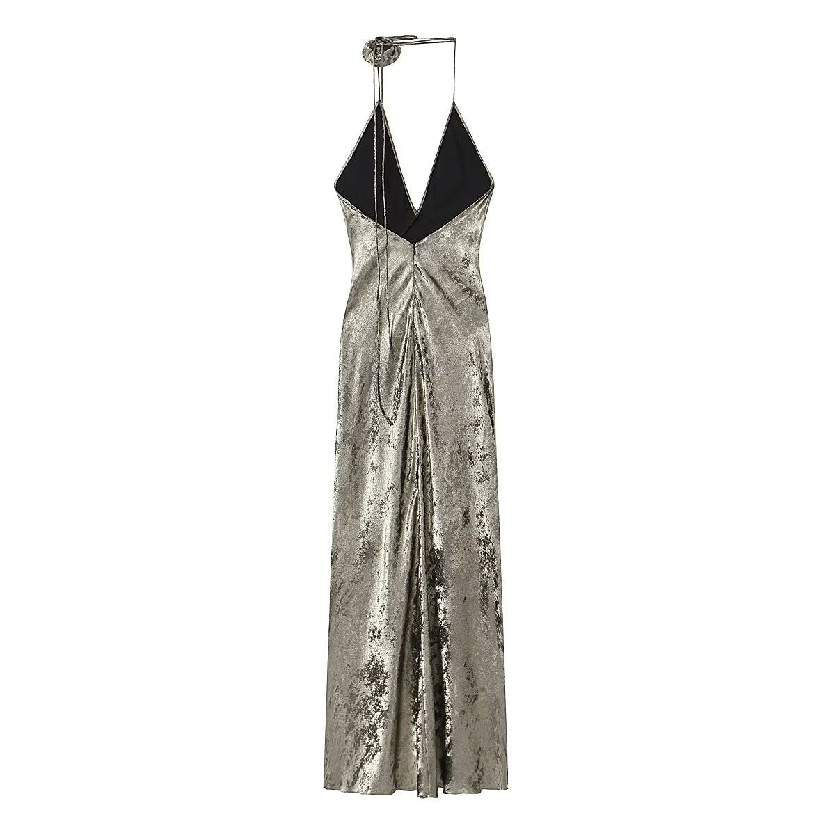 Velvet 3-D Flower Halter Maxi Dress