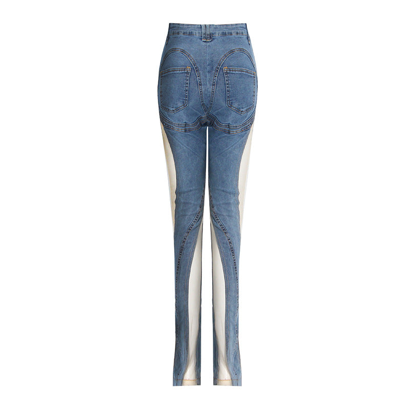 Sheer Cut Out Panel High Waist Jeans