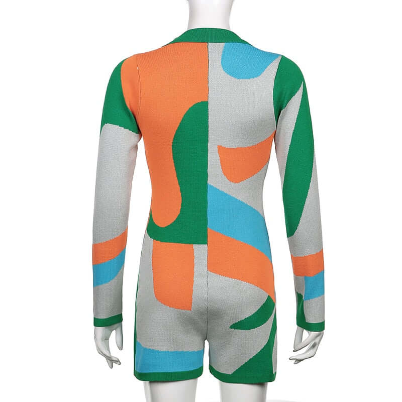 Geo Print Long-Sleeve Romper
