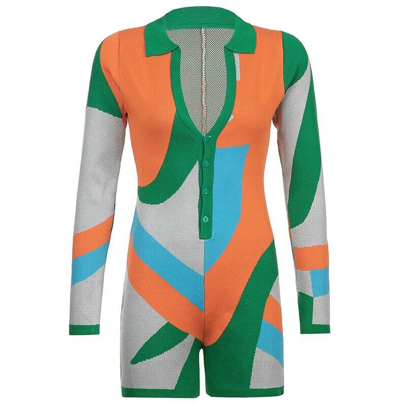 Geo Print Long-Sleeve Romper