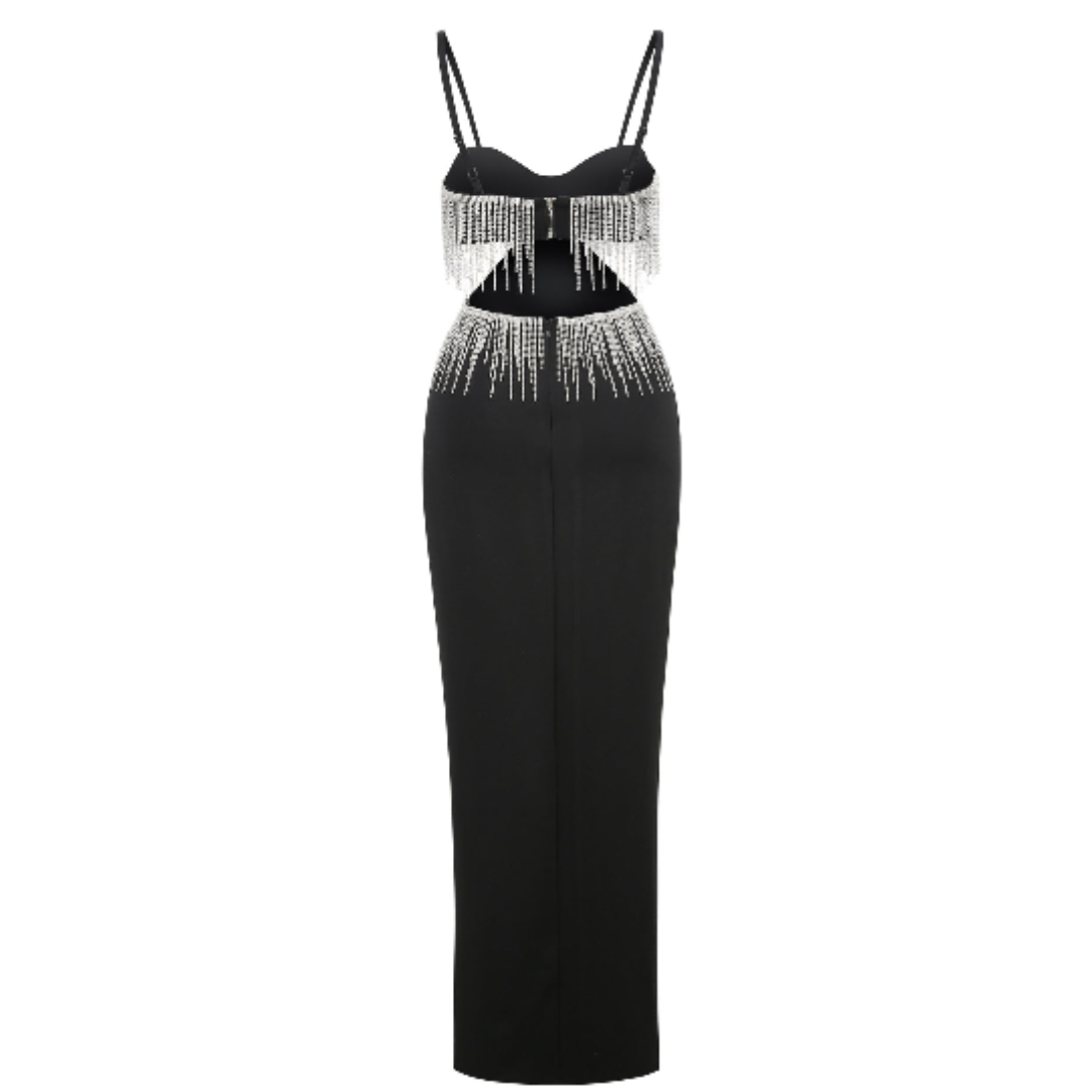 Diamond Tassel Spaghetti Strap Cut Out Gown