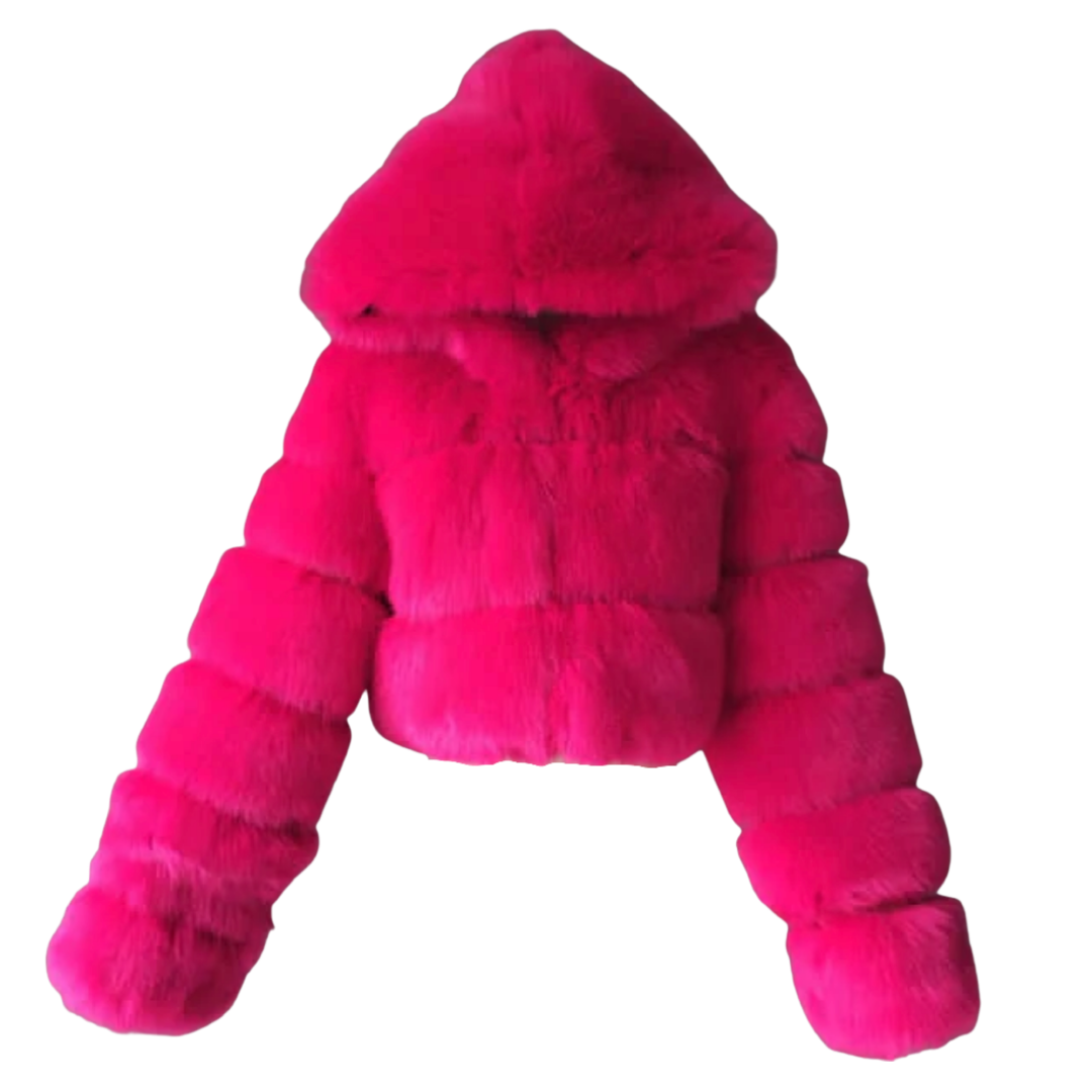 Faux Fur Hooded Cropped Coat