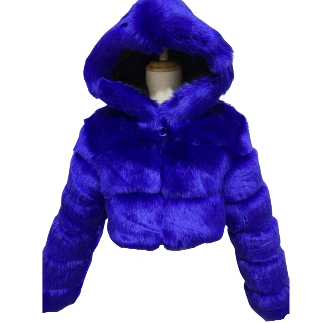 Faux Fur Hooded Cropped Coat