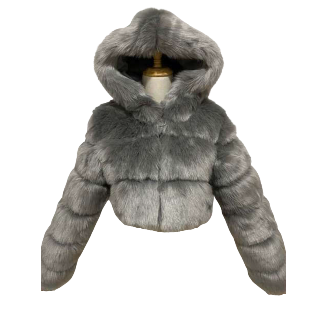 Faux Fur Hooded Cropped Coat