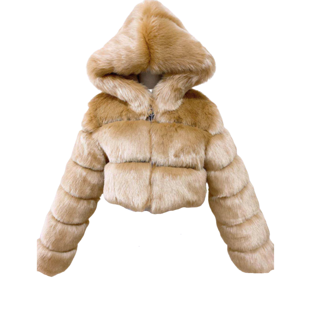 Faux Fur Hooded Cropped Coat