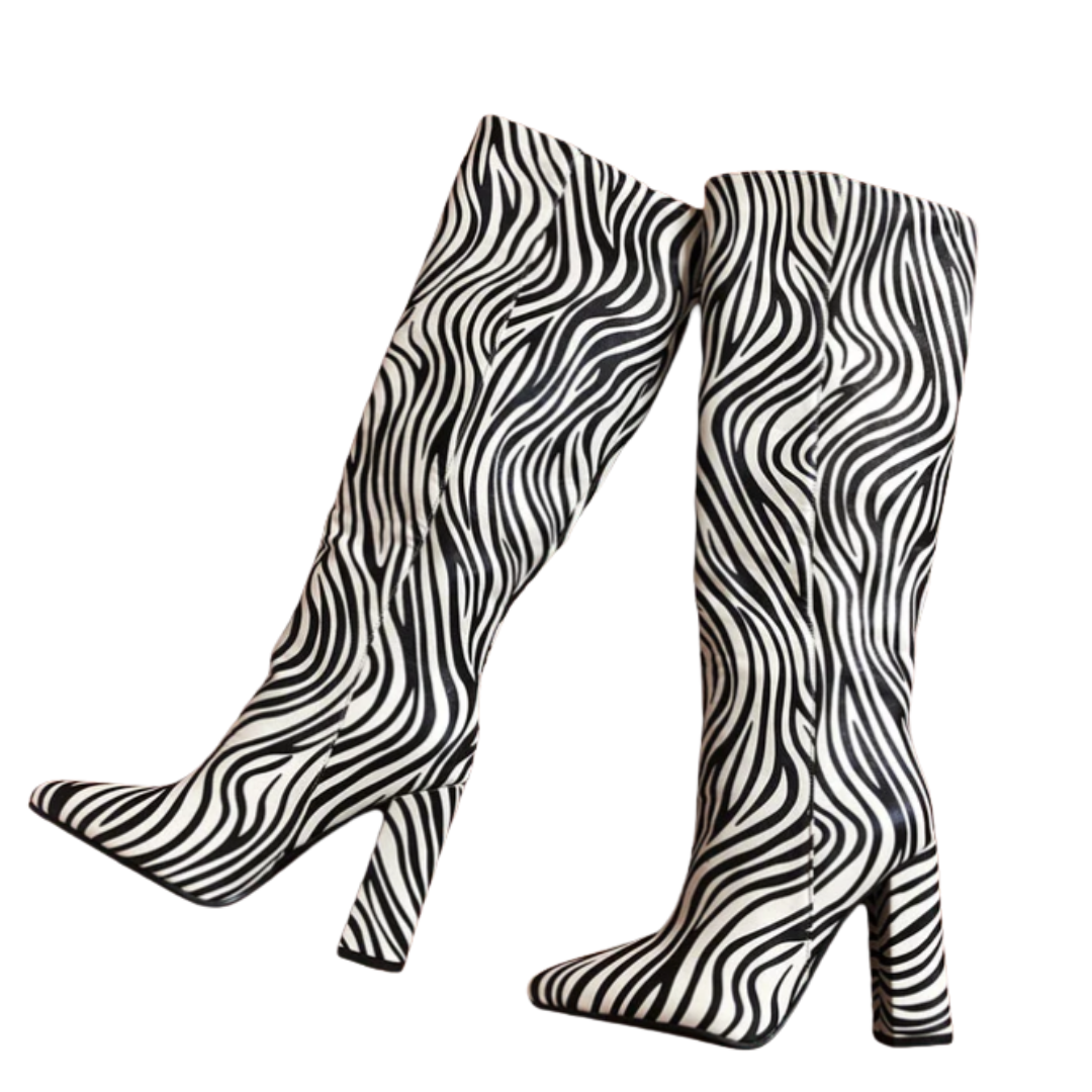 Zebra Print Tall Heeled Boots