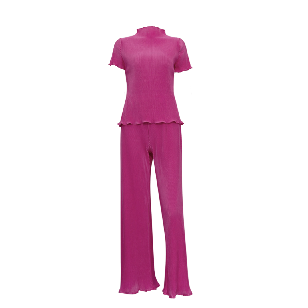 Short Sleeve Top Pleated Set