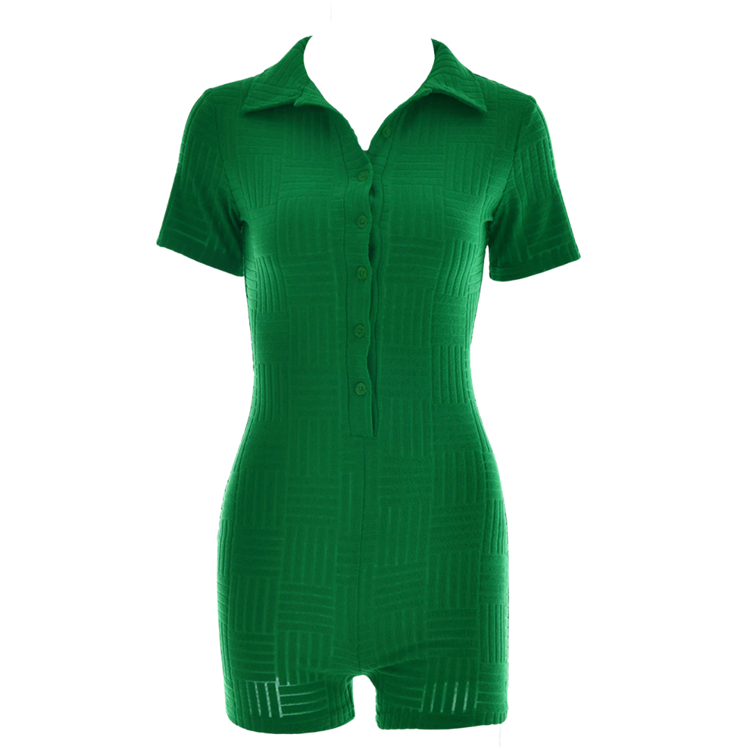 Line Imprint Button Up Romper
