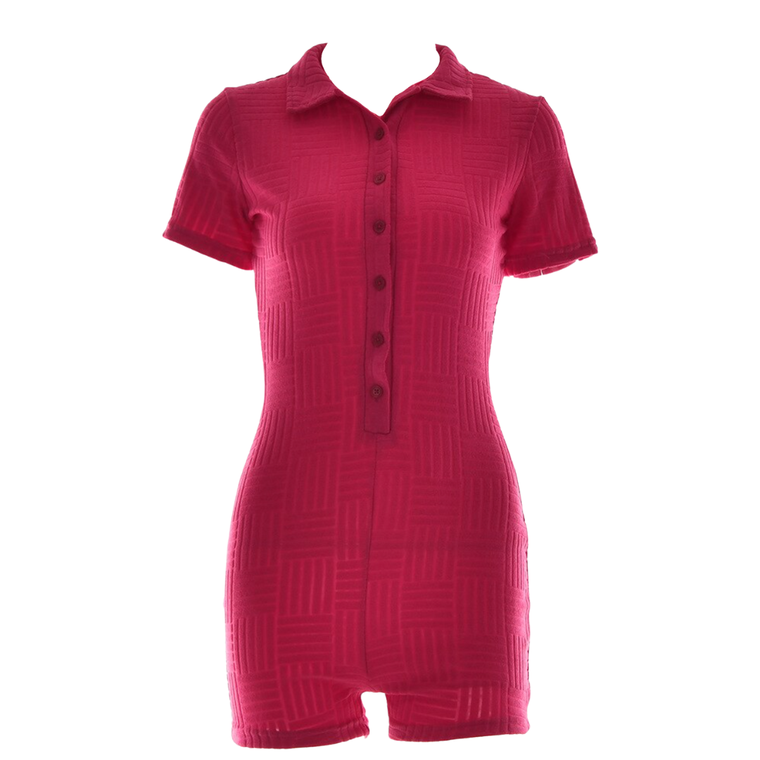 Line Imprint Button Up Romper