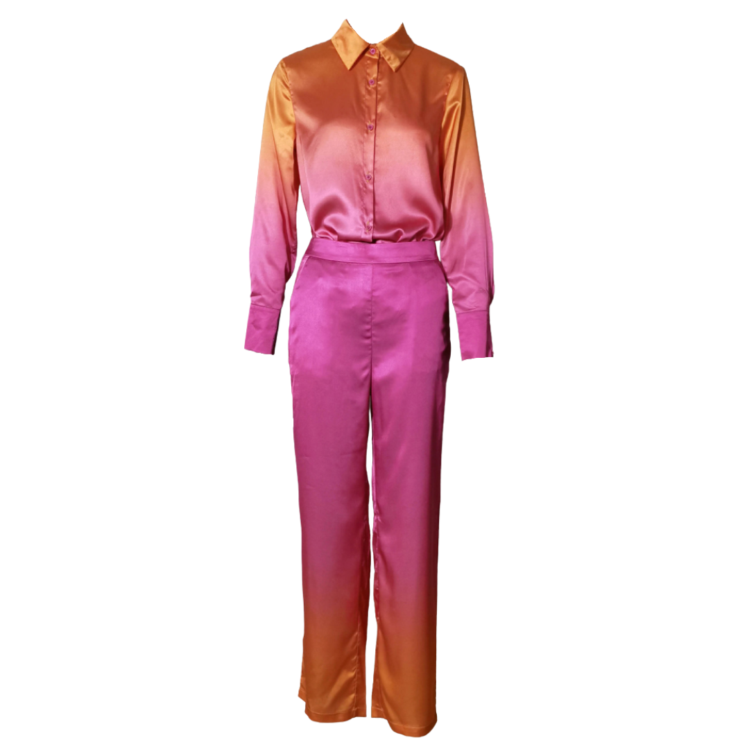 Gradient Print Button Up Top and Pants Set