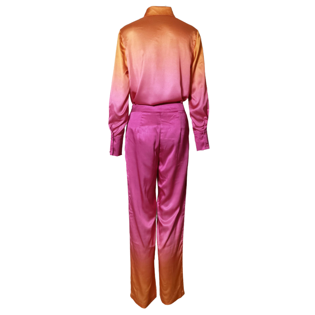 Gradient Print Button Up Top and Pants Set