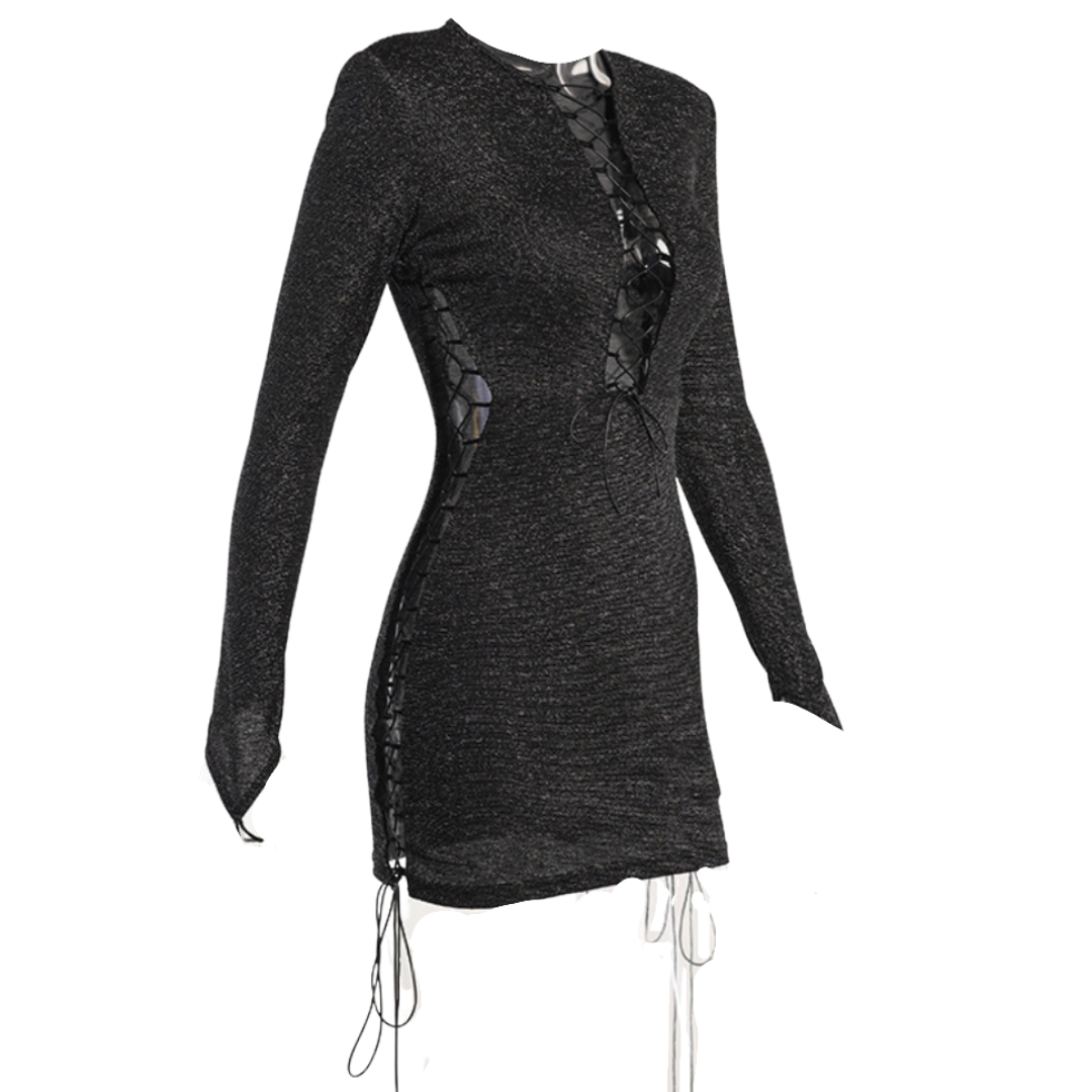 Shimmer Fabric Lace Up Bodycon Mini Dress