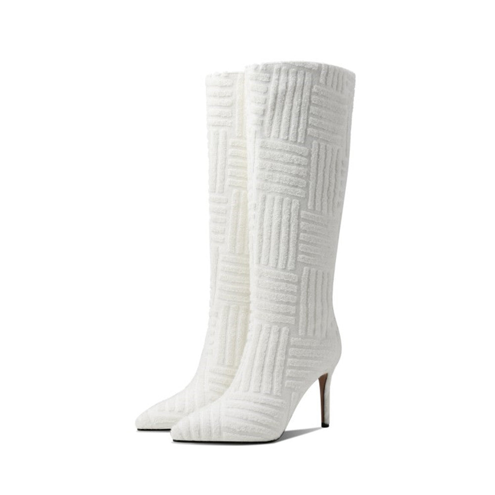 Multi Stripe Imprint High Heel Pointy Toe Boots