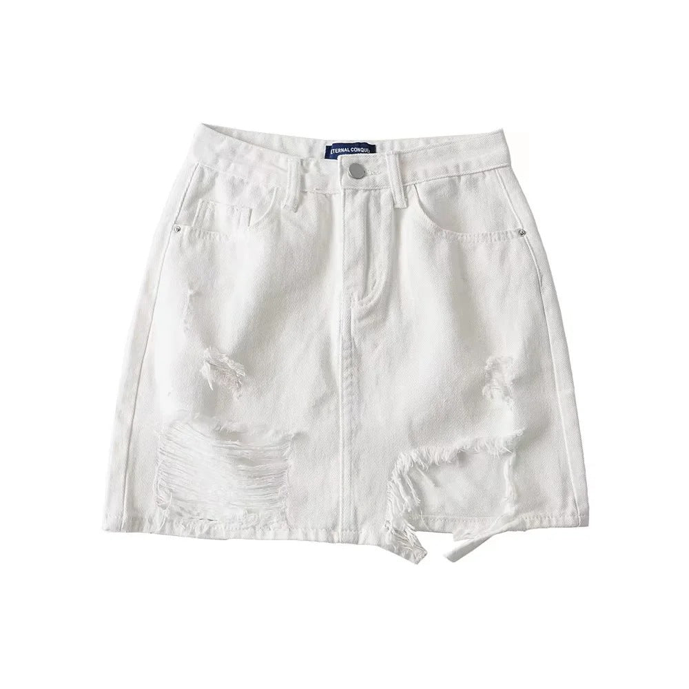 Distressed Denim Mini Skirt