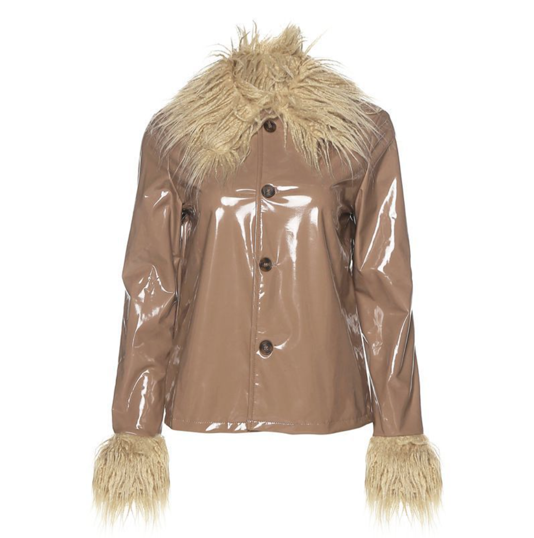 Fur Collar Button Up PU Jacket