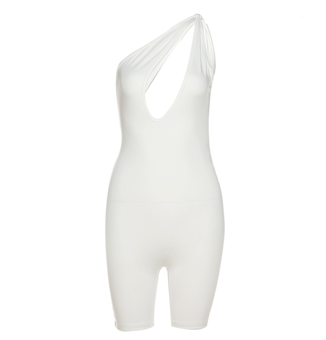 One Shoulder Cut Out Fitted Romper