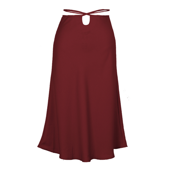 Satin Tied Waist Peek-A-Boo Midi Skirt