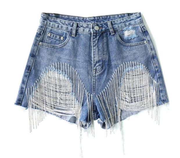 Shimmer Tassel Cutoff Shorts