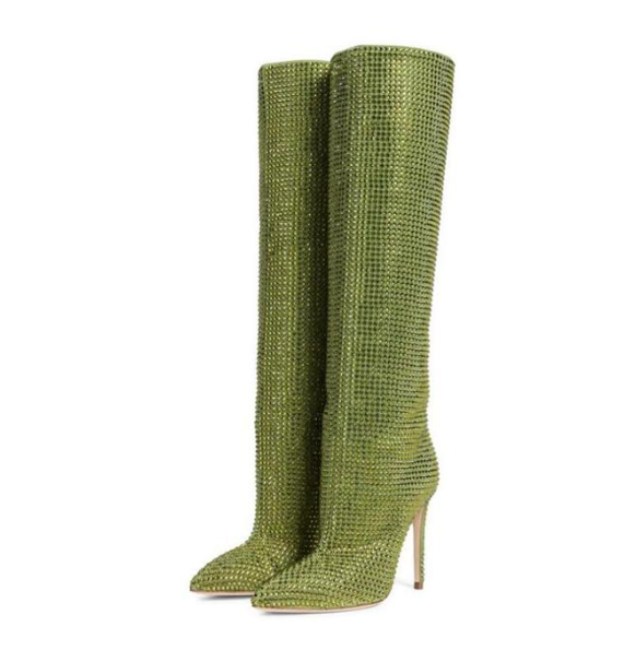 Rhinestone Pointed Toe Heeled Boots