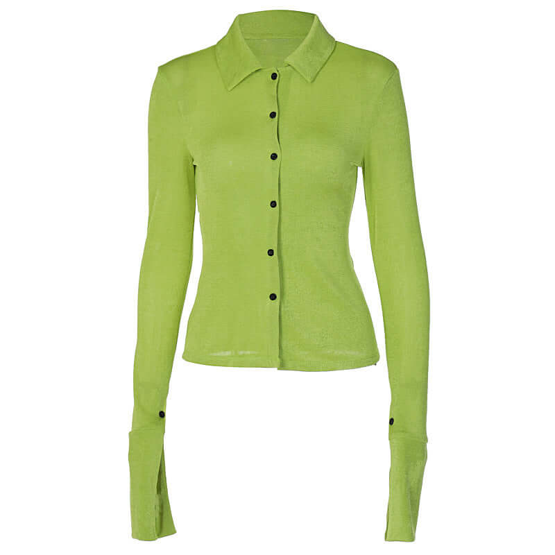 Bell Cuff Sleeve Button Up Collared Blouse