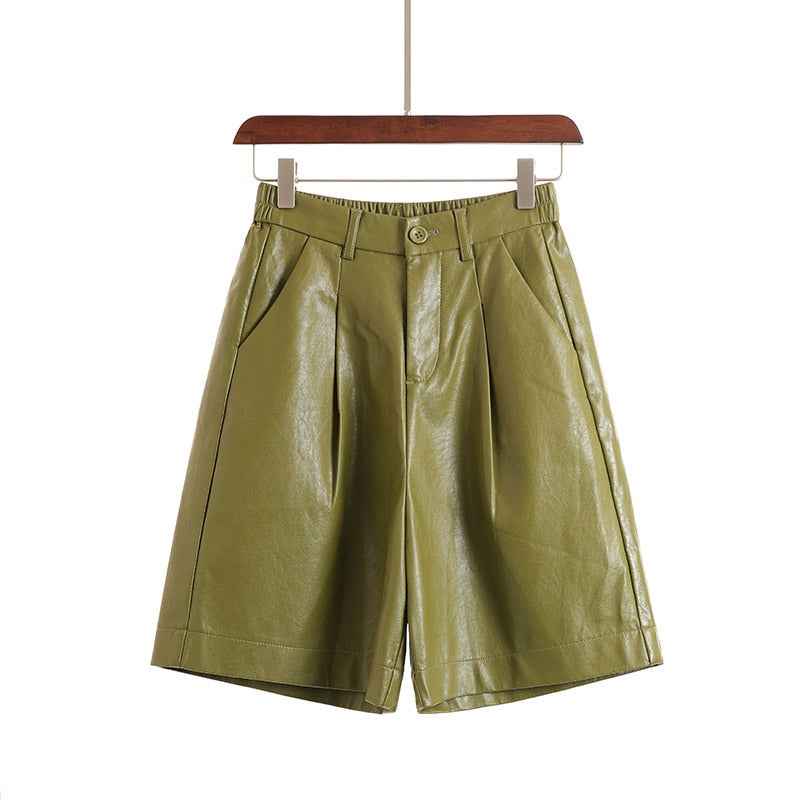Leather Shorts Look Short En Cuir Hiver PU Wide Leg Bermuda Short