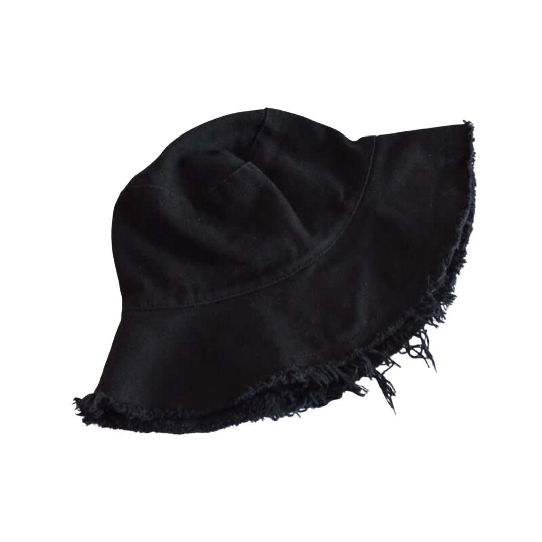 Frayed Denim Bucket Hat Black
