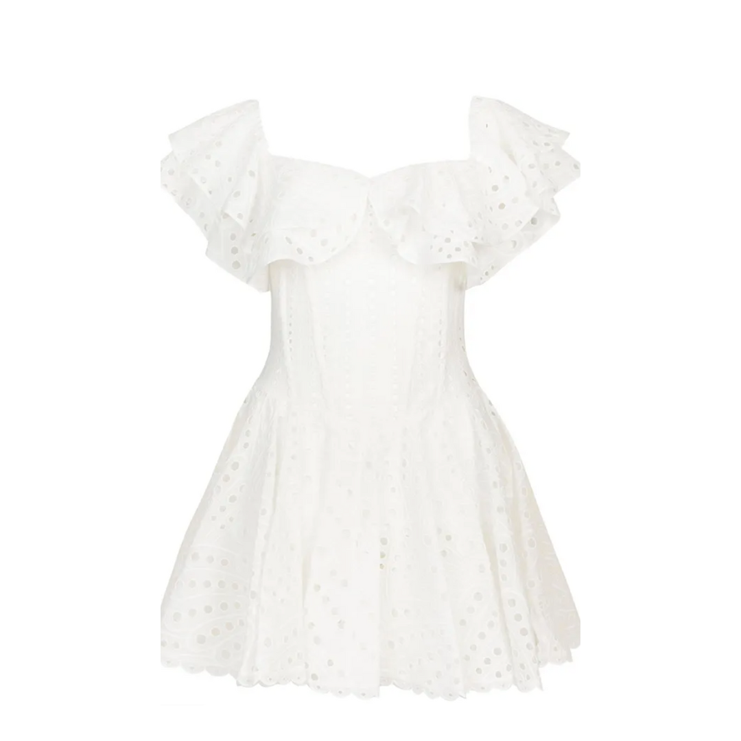 Laser Cut Ruffle Mini Dress