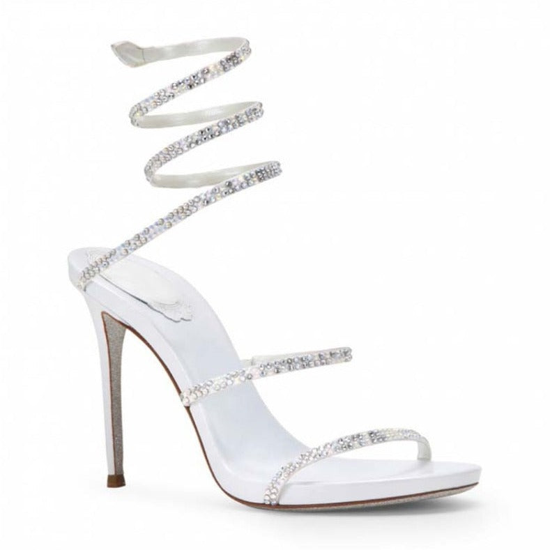 Rhinestone Double Strap Thin Heel High Heels