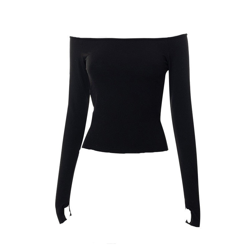 Long Sleeve Open Back Off Shoulder Tee
