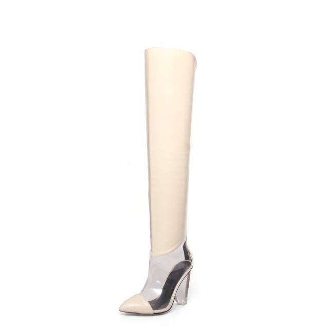 Clear Cut Out Over the Knee PVC Wedge Boots