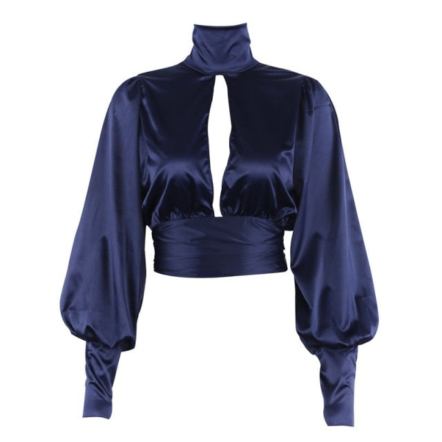 Tie Back Open Front Gigot Sleeve Blouse
