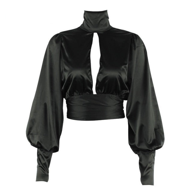 Tie Back Open Front Gigot Sleeve Blouse
