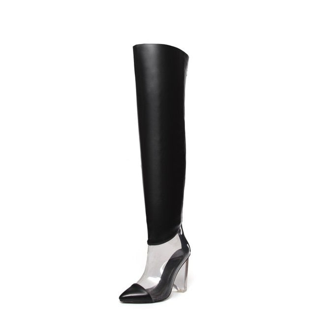 Clear Cut Out Over the Knee PVC Wedge Boots