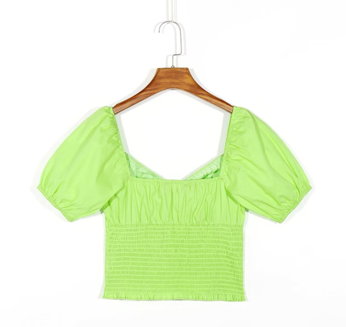 Puffy Sleeve Shirred Bodice Top