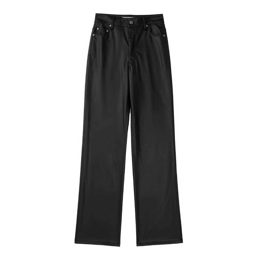 High Waist Straight Leg PU Pants