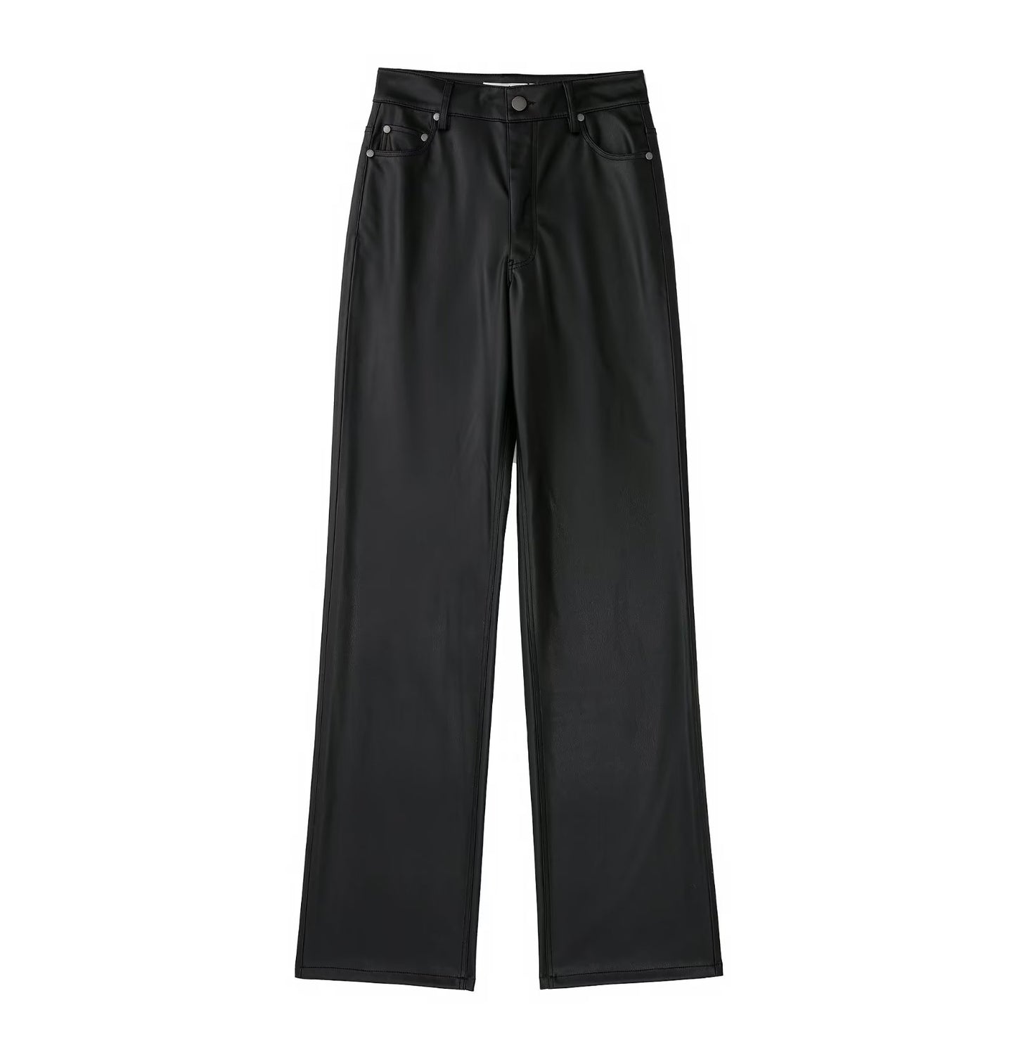 High Waist Straight Leg PU Pants