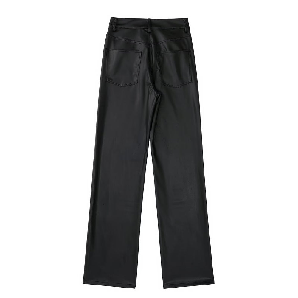 
                      
                        High Waist Straight Leg PU Pants
                      
                    