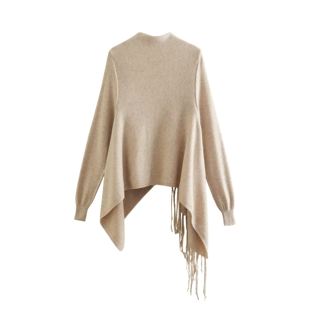 
                      
                        Long Sleeve Fringe Asymmetric Hem Sweater
                      
                    