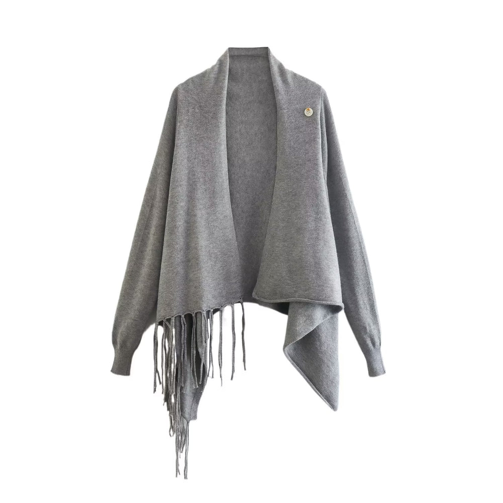 
                      
                        Long Sleeve Fringe Asymmetric Hem Sweater
                      
                    