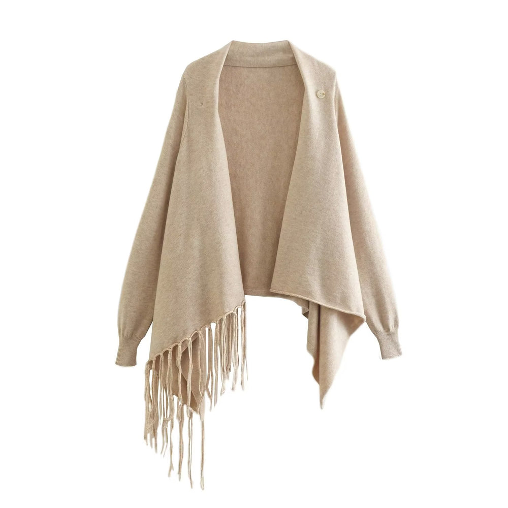 
                      
                        Long Sleeve Fringe Asymmetric Hem Sweater
                      
                    