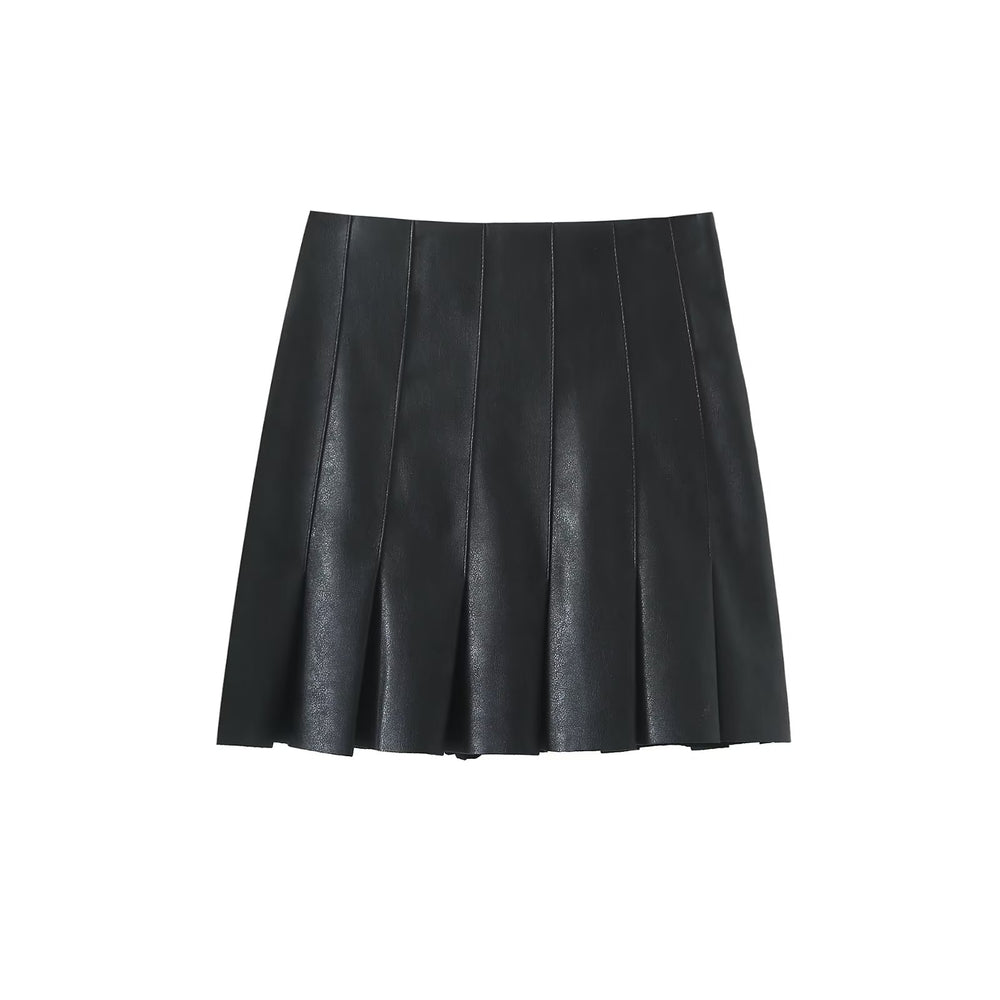 
                  
                    Faux Leather Long Sleeve Button Down Top and Pleated Mini Skirt
                  
                