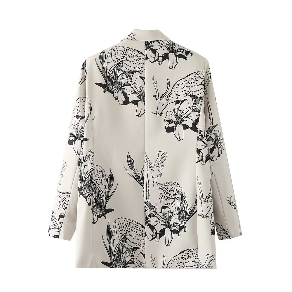 Floral Print Long Sleeve Double Breasted Blazer