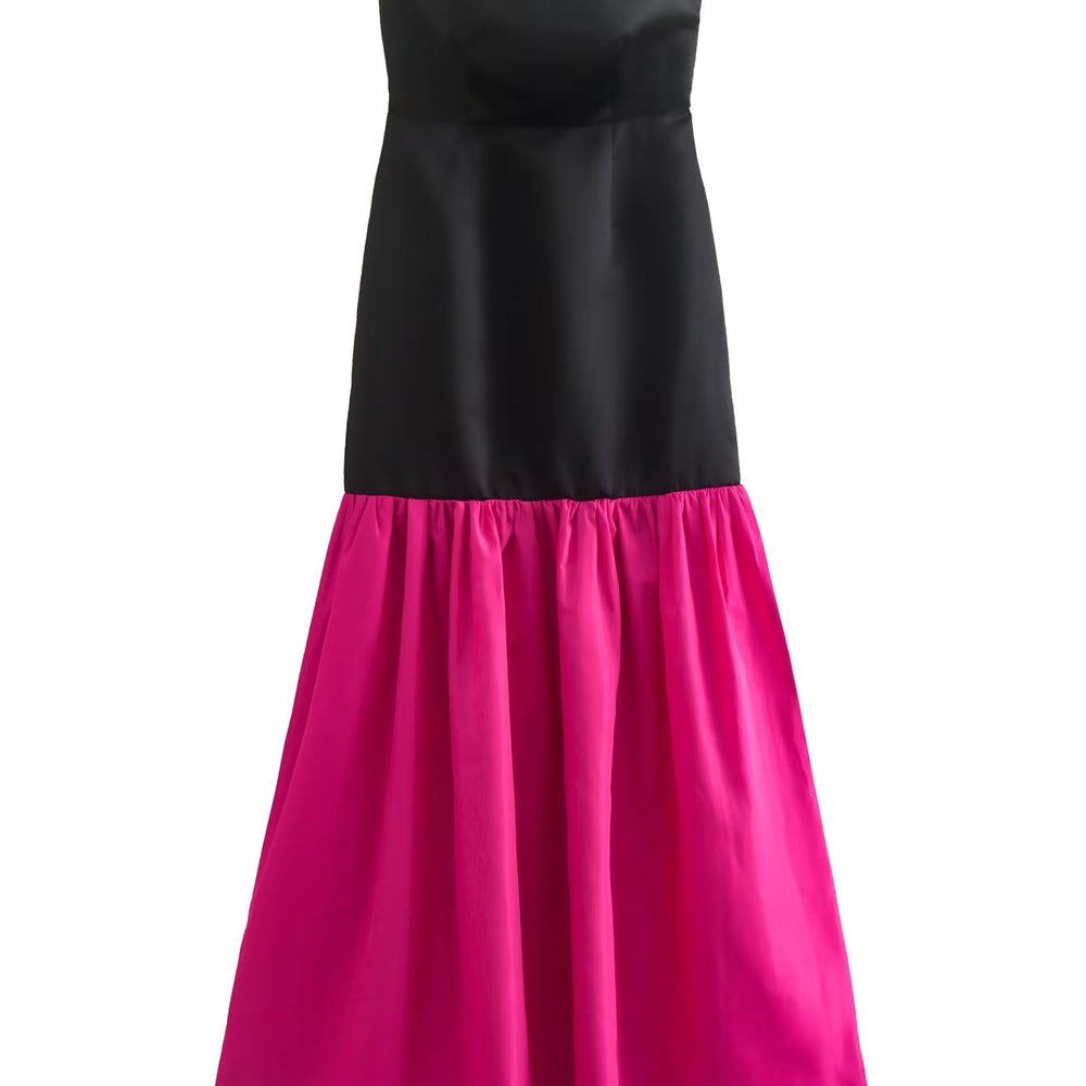 Drop Waist Colorblock Strapless Dress