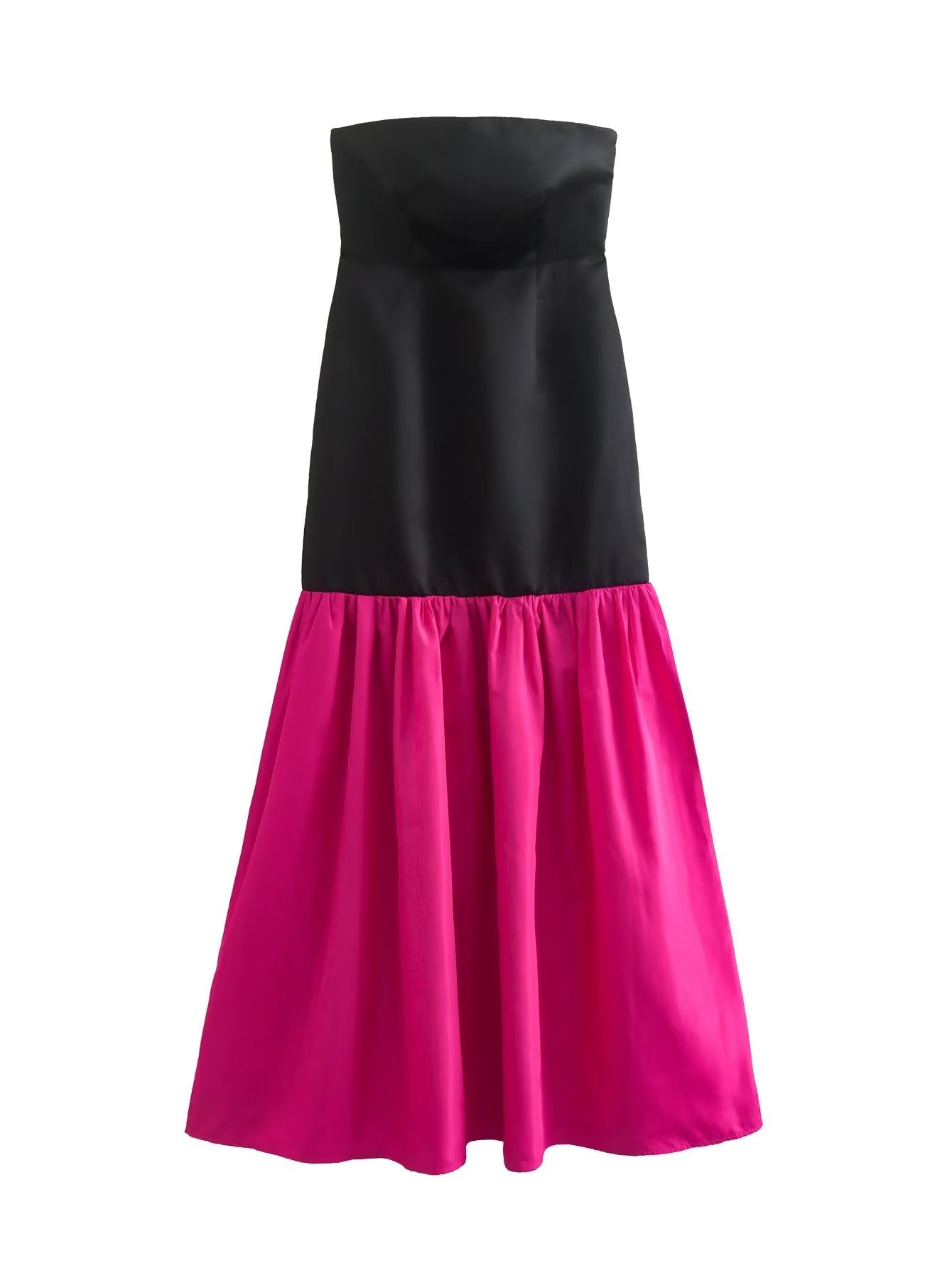 Drop Waist Colorblock Strapless Dress